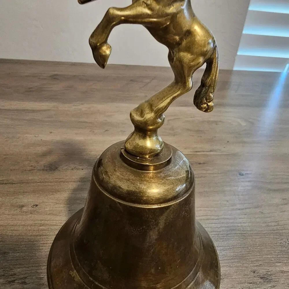 Vintage Brass Carved Hand Bell Heavy MCM Collectible 5